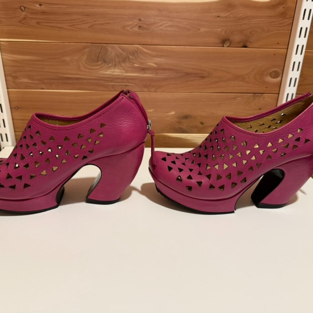 John Fluevog Prepare Hi Rappel Fuchsia Cutout Leather Platform Heels Size 9.5 - Picture 2 of 7